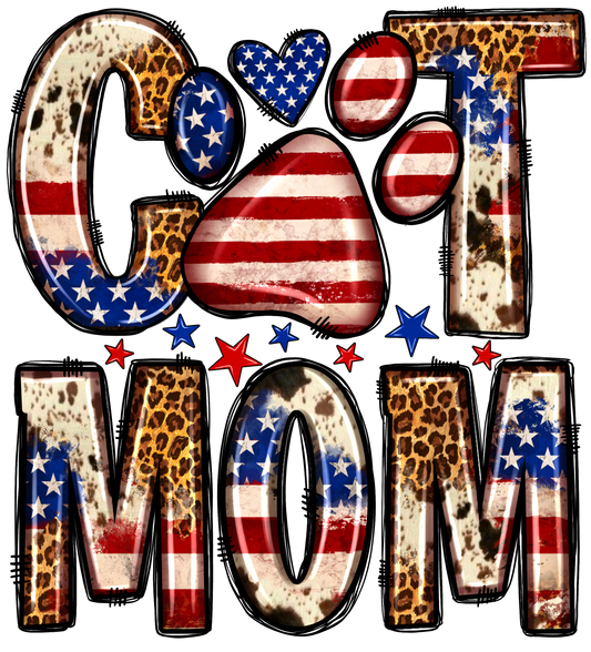 Red White Blue Cheetah Cat Mom DTF Transfer