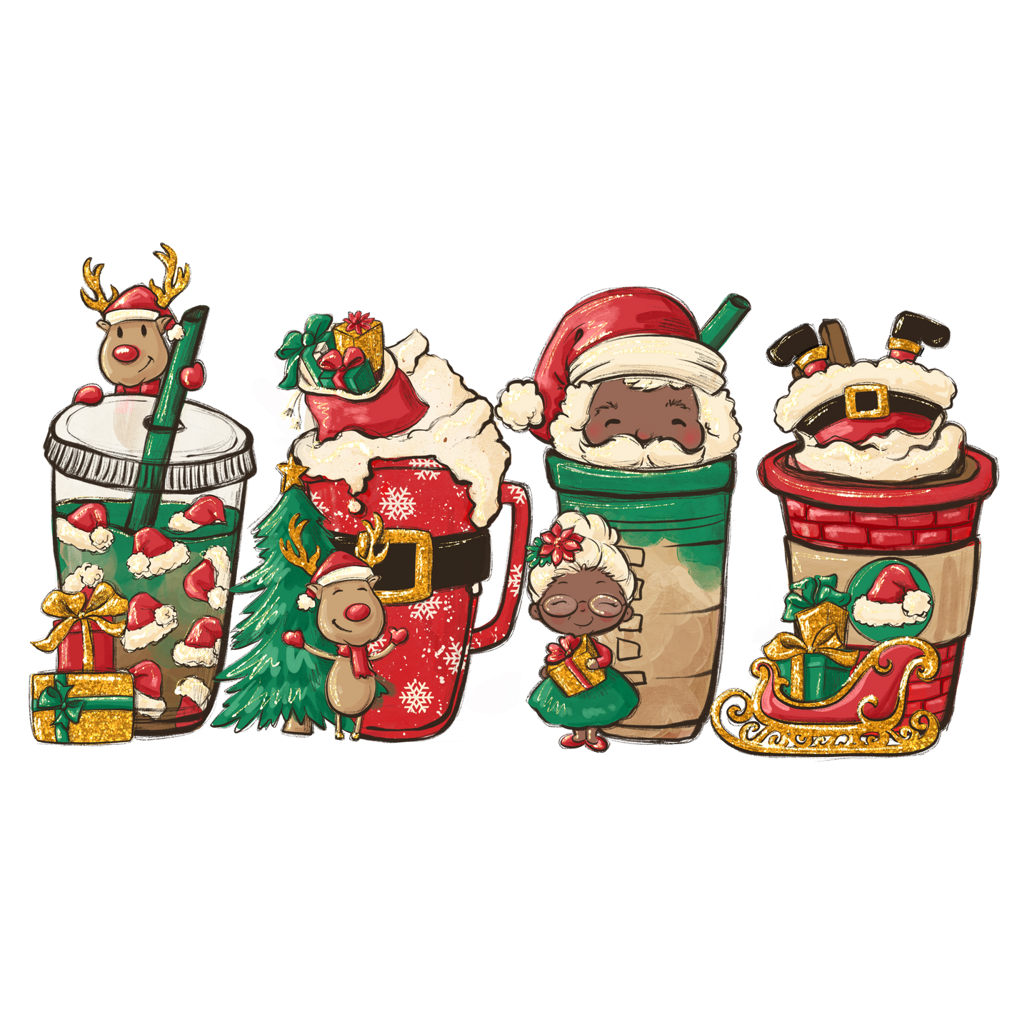 Santa Coffee Latte DTF Transfer