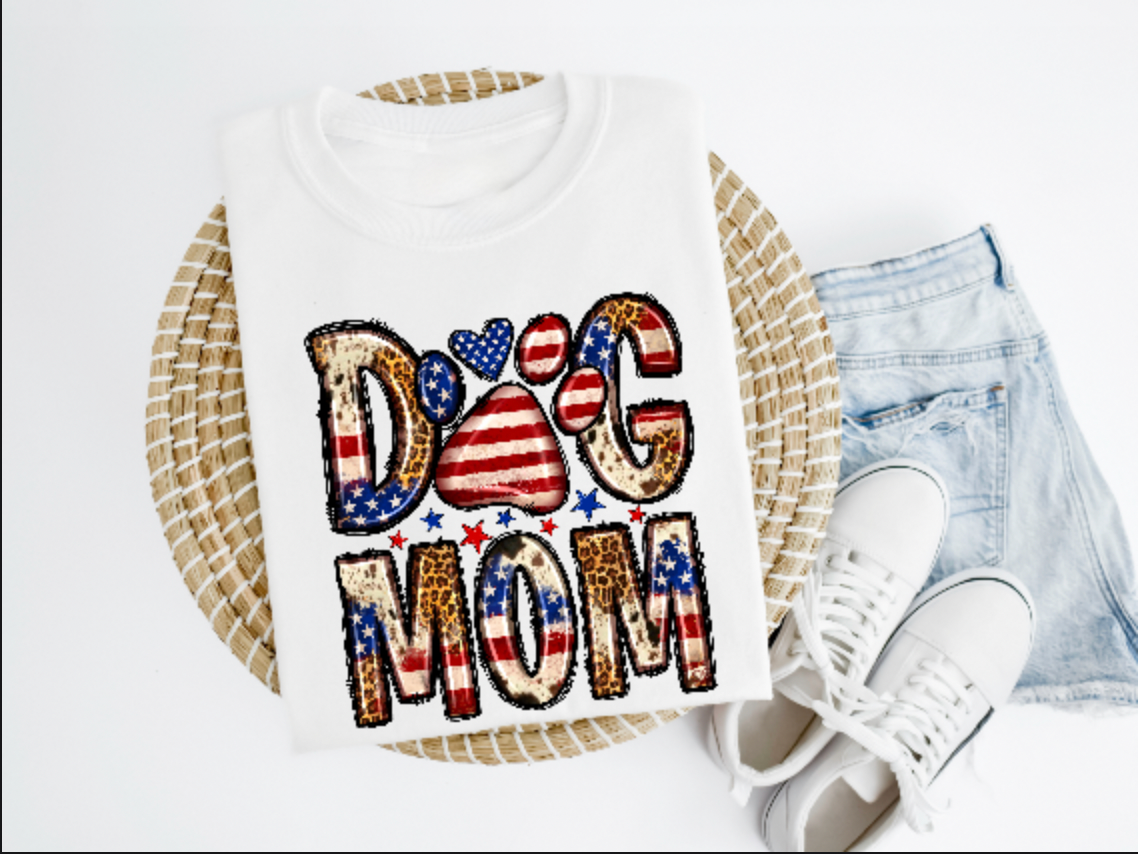 Red White Blue Cheetah Dog Mom Shirt/Crew