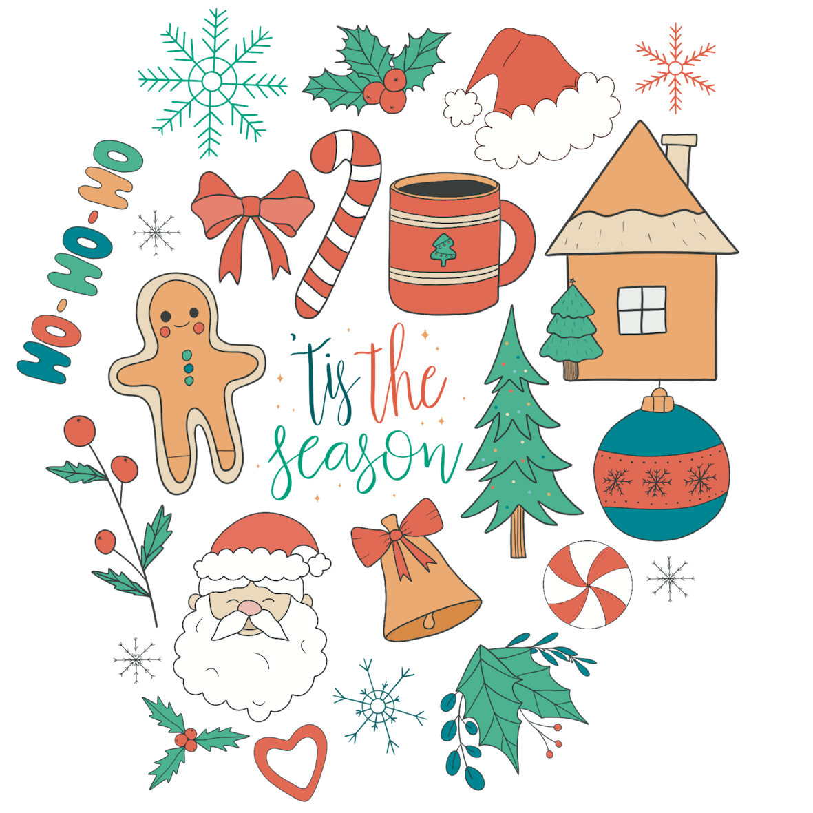 Christmas Doodles DTF Transfer
