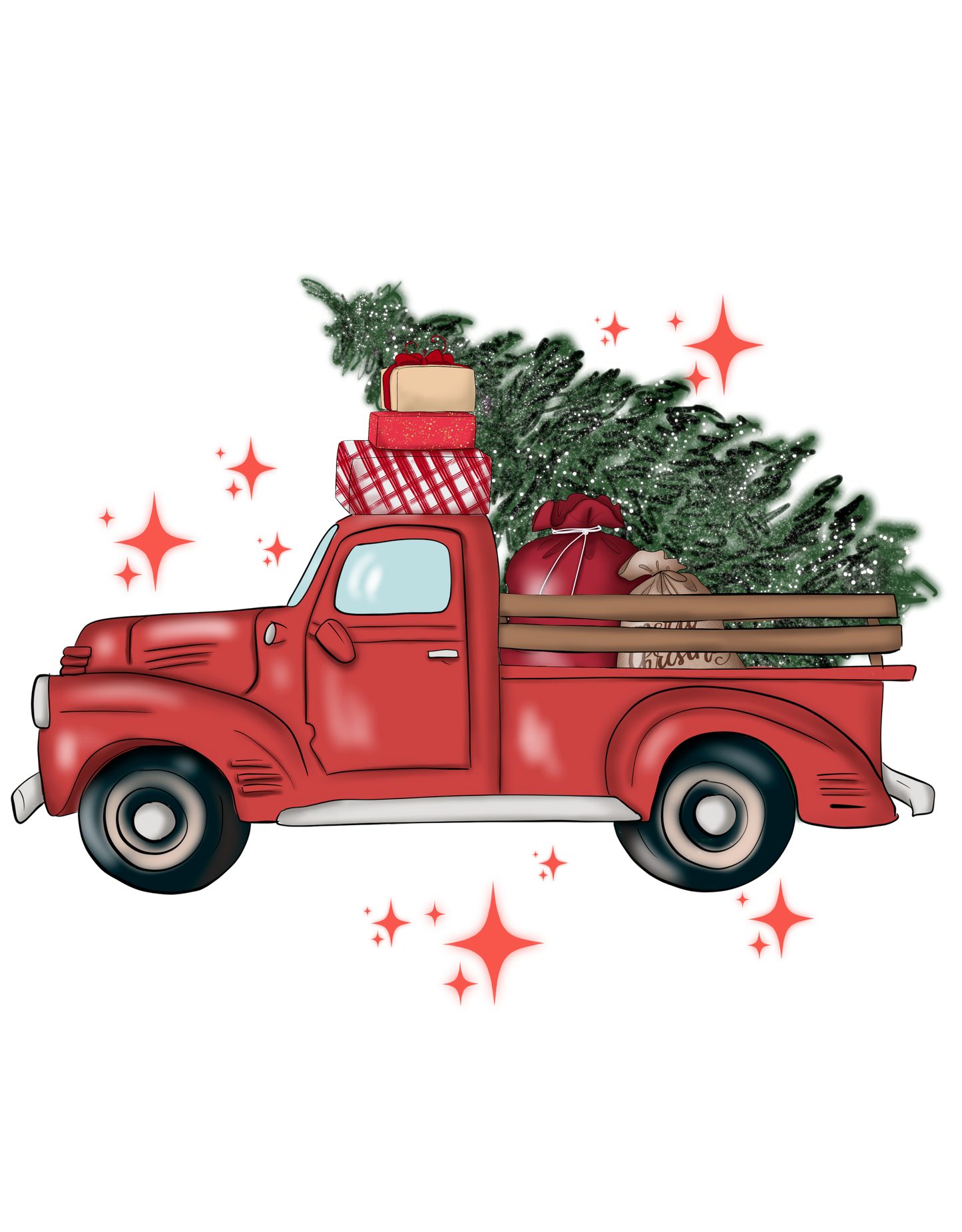 Red Christmas Truck DTF Transfer