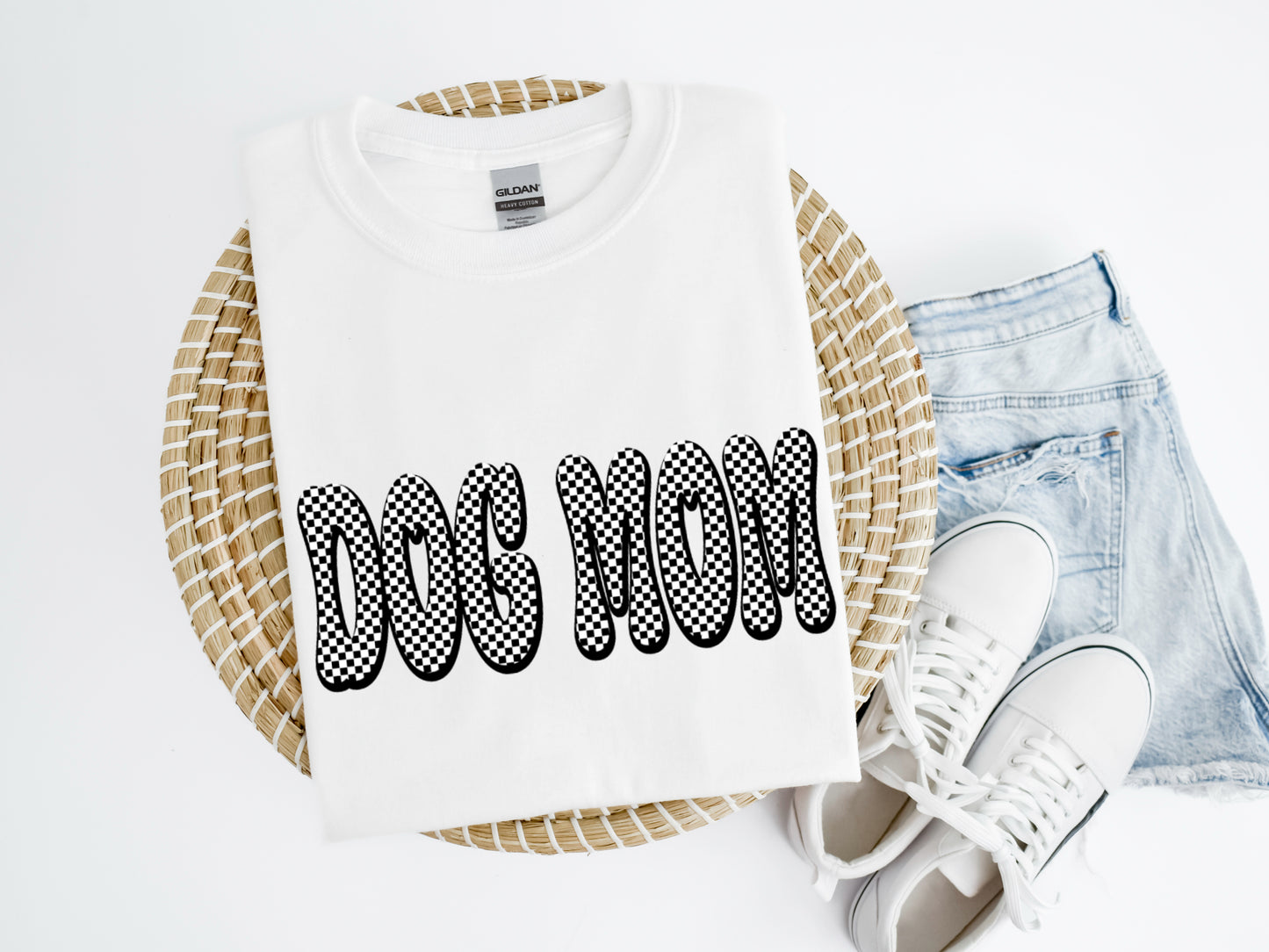 Checkered Dog Mom Shirt/Crew