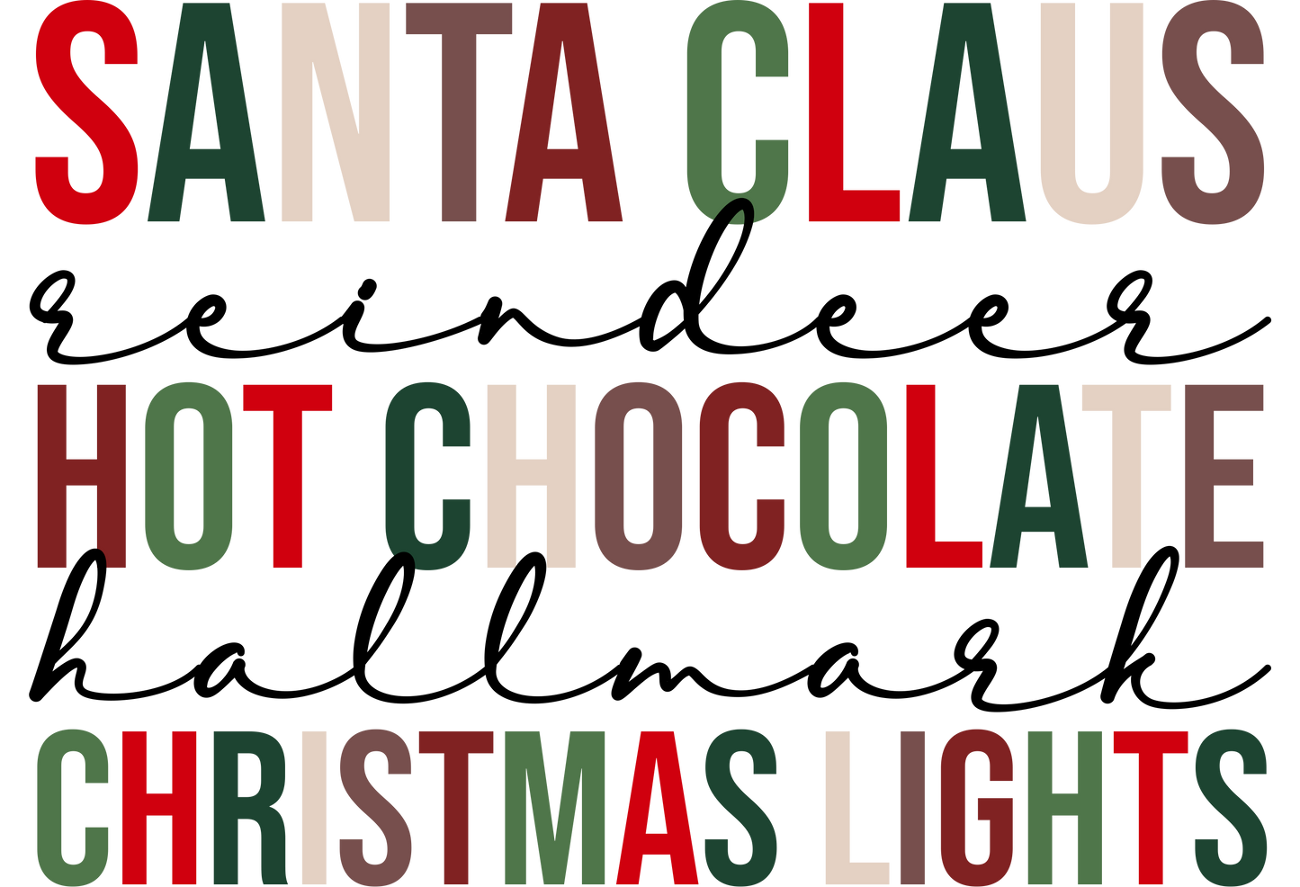 Santa Hot Chocolate Christmas Lights DTF Transfer