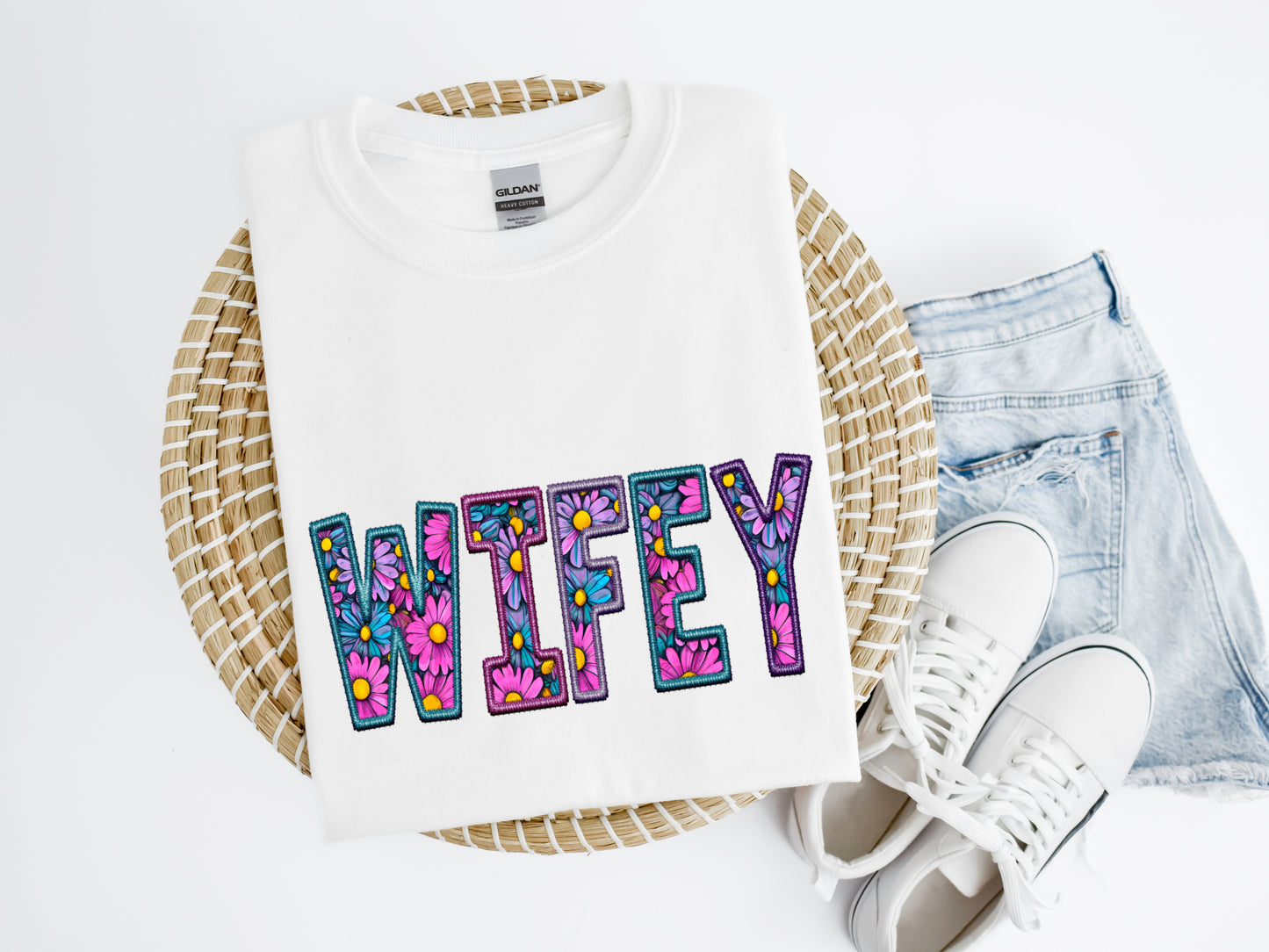 Embroidered Look Wifey Shirt/Crew