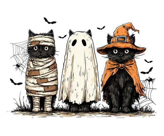 Three Cat Halloween DTF Transfer