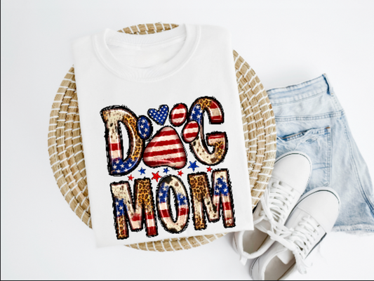 Red White Blue Cheetah Dog Mom Shirt/Crew
