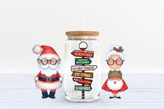 Mrs and Mr Claus Glass Can
