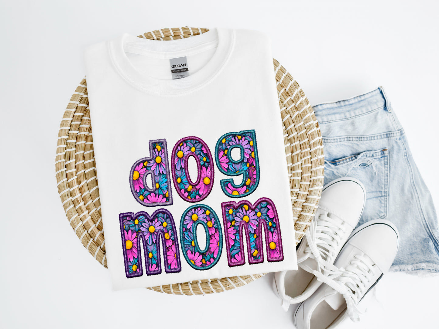 Dog Mom Embroidered Look Shirt/Crew