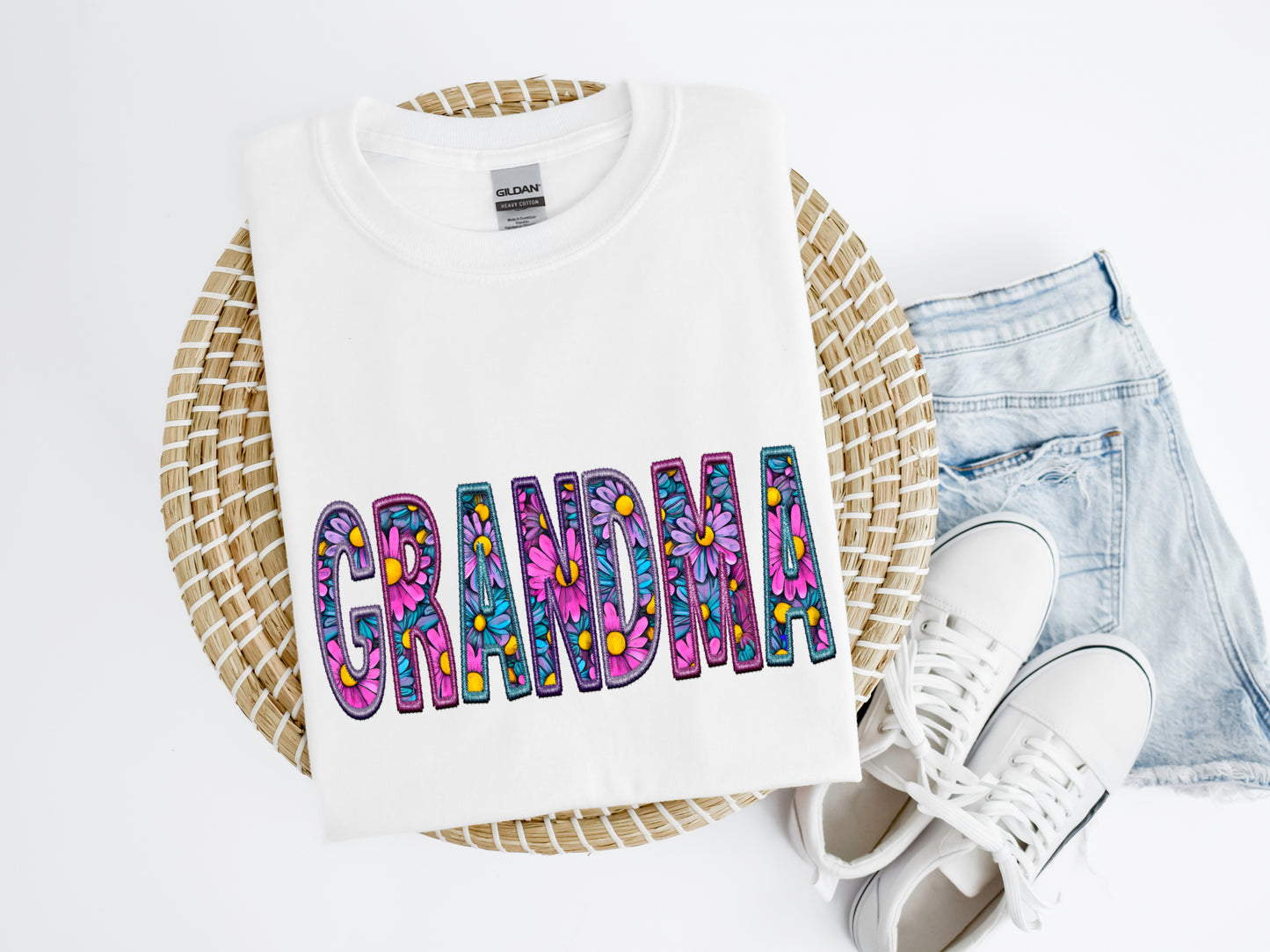 Grandma Mom Embroidered Look Shirt/Crew