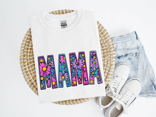 Mama Embroidered Look Shirt/Crew